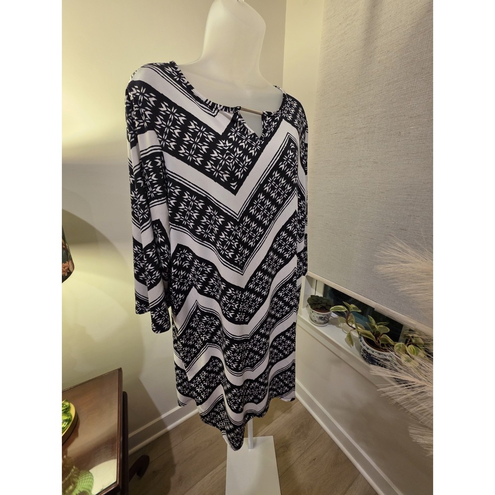 Womens Black White 3/4 Sleeve Chevron Print Stretch Dress 18W Boho Career Casual - Picture 7 of 16